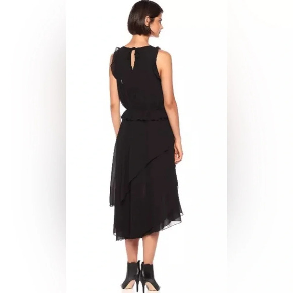 $350 The Kooples Black Ruffle Flowy Turquoise Beaded Hi Low Dress Sz 1 Small - Picture 2 of 10